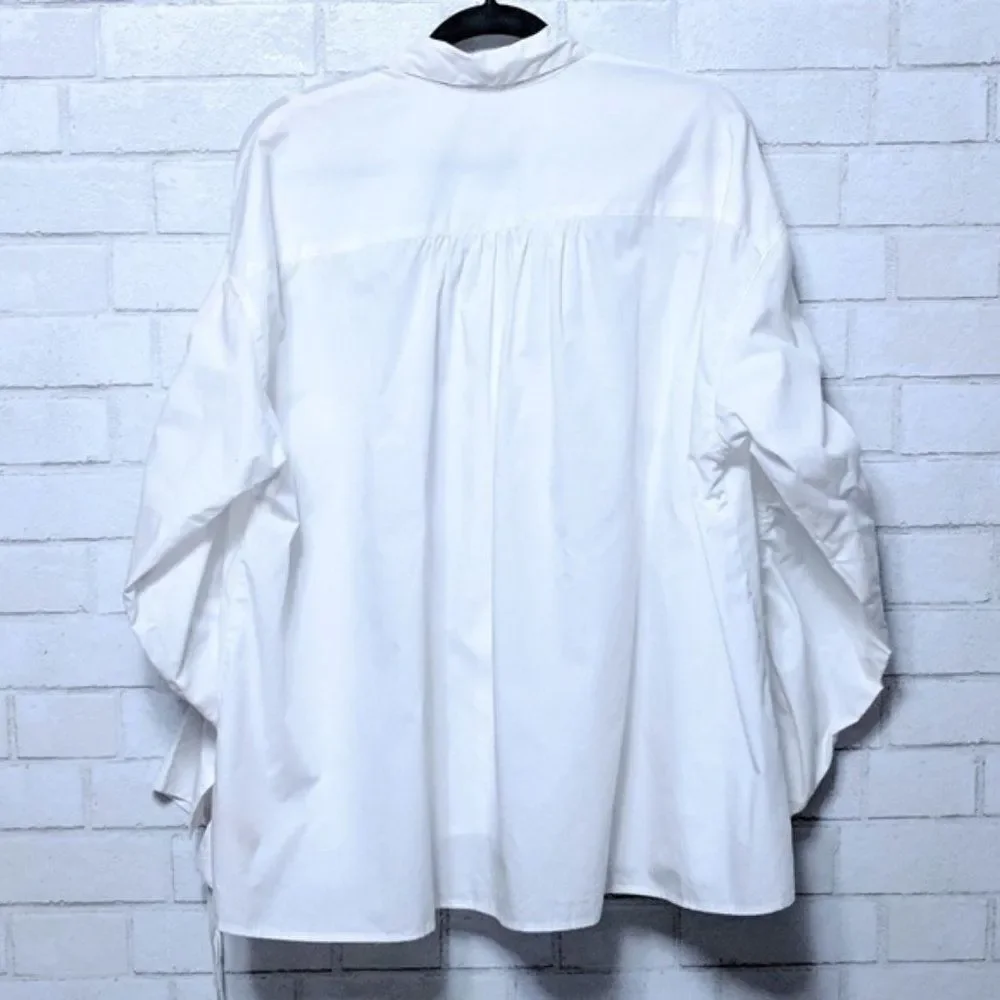 NWT FREE PEOPLE Puff Ruched Sleeve Button Shirt M